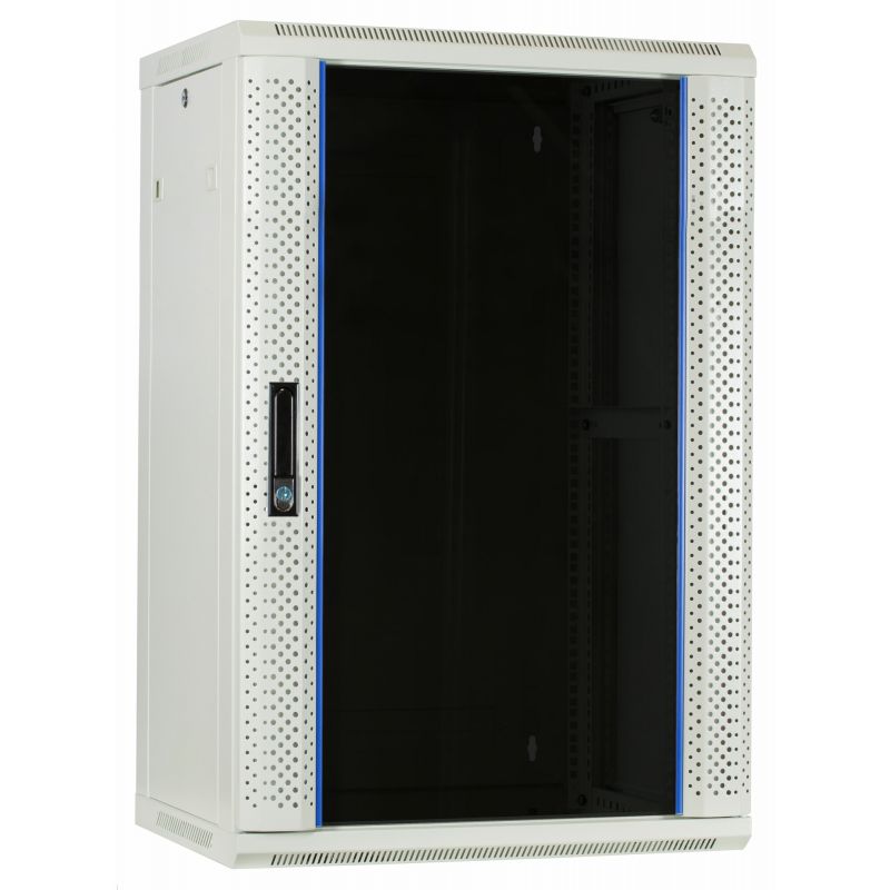 Armario de pared blanco de 18U con puerta de cristal de 600x450x900 mm (ancho x profundidad x alto)
