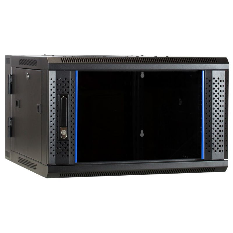 Armario de pared 6U (inclinable) con puerta de cristal de 600x600x368 mm (ancho x profundidad x alto)