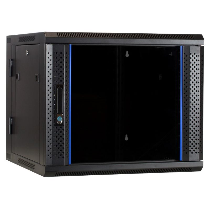 Armario de pared de 9U (inclinable) con puerta de cristal de 600x600x500 mm (ancho x profundidad x alto)