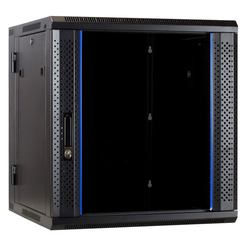 Armario de pared de 12U (inclinable) con puerta de cristal de 600x600x635 mm (ancho x profundidad x alto)