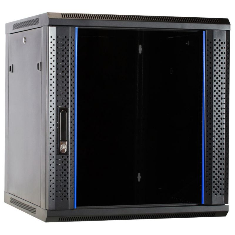 Armario de pared de 12U sin ensamblar con puerta de cristal de 600x600x635 mm (ancho x profundidad x alto)