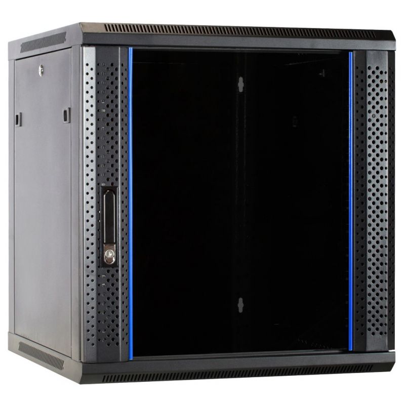 Armario de pared de 12U con puerta de cristal de 600x600x635 mm (ancho x profundidad x alto)
