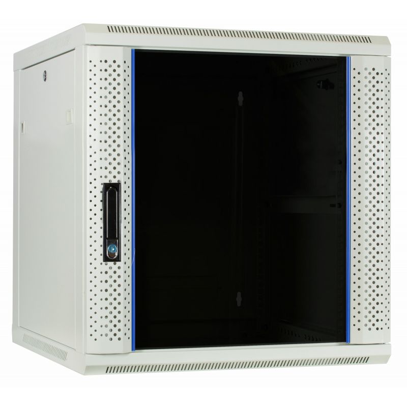 Armario de pared blanco de 12U con puerta de cristal de 600x600x635 mm (ancho x profundidad x alto)