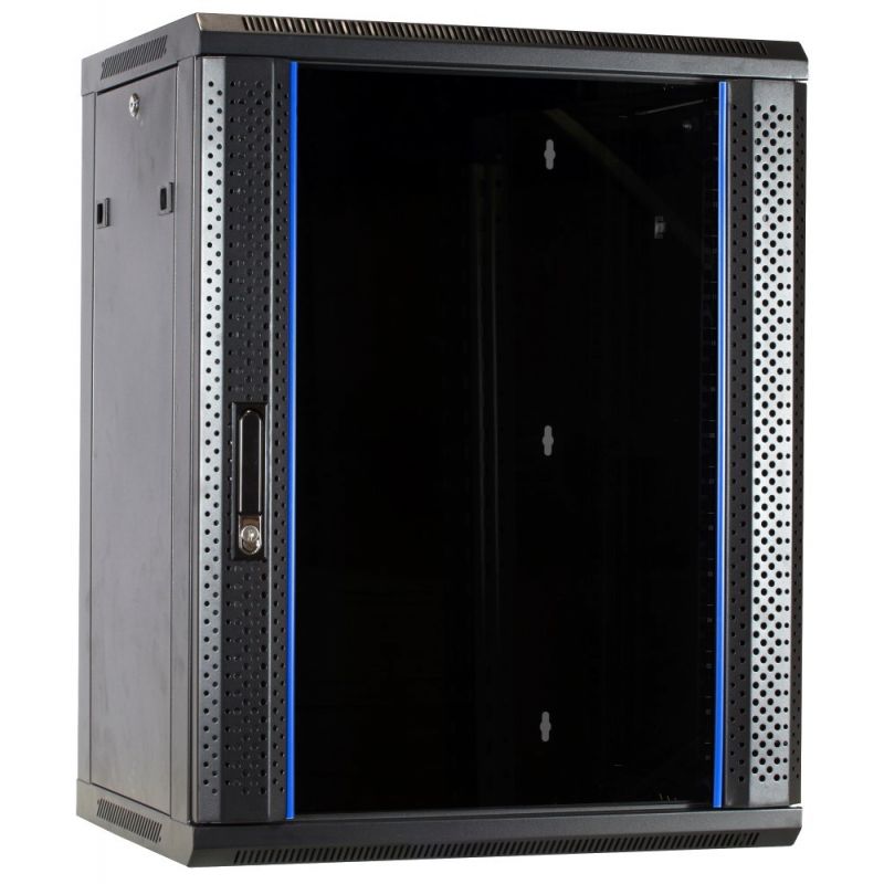 Armario de pared de 15U sin ensamblar con puerta de cristal de 600x600x770 mm (ancho x profundidad x alto)