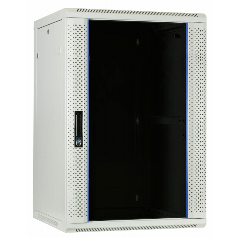 Armario de pared blanco de 22U con puerta de cristal de 600x600x1100 mm (ancho x profundidad x alto)