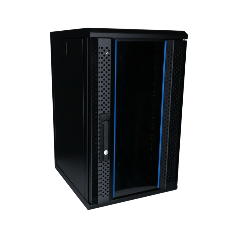 Armario para servidores de 10 pulgadas y 12U con puerta de cristal, 370 x 450 x 618 mm (ancho x profundidad x alto).