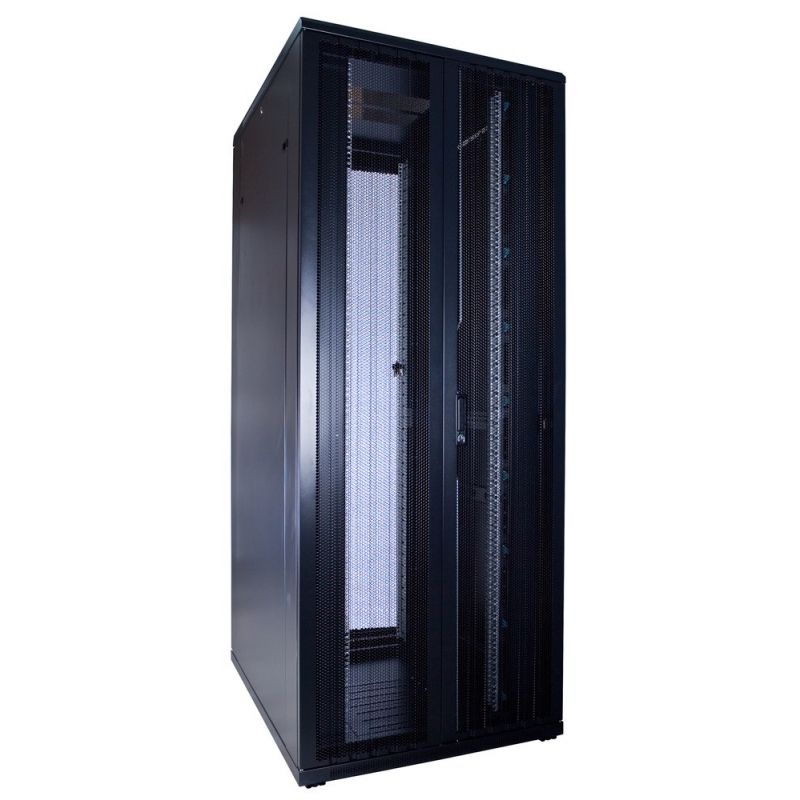 Armario para servidores de 42U con puertas frontales y traseras doblemente perforadas de 800x1000x2000 mm (Ancho x Profundidad x Alto).