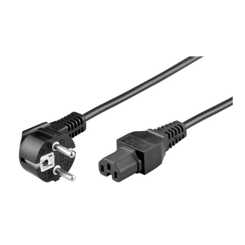 Cable de alimentación en ángulo recto Schuko a C15 de 2 m, negro