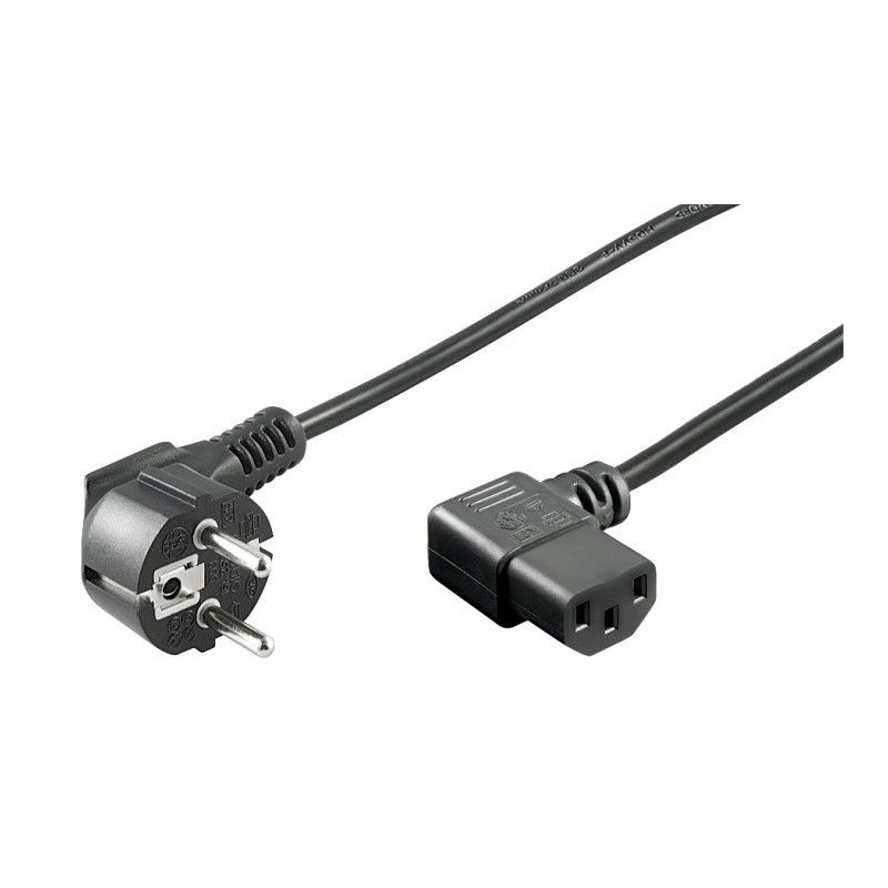 Cable de alimentación Schuko en ángulo a C13 en ángulo, 5 m, negro