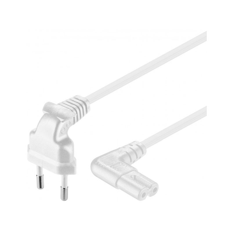 Cable de alimentación con enchufe europeo en ángulo a C7, 2 m, blanco