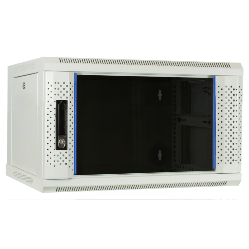 Armario de pared blanco de 4U con puerta de cristal de 600x450x280 mm (ancho x profundidad x alto)