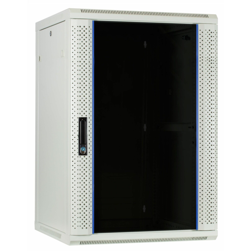 Armario de pared blanco de 22U con puerta de cristal de 600x600x1100 mm (ancho x profundidad x alto)