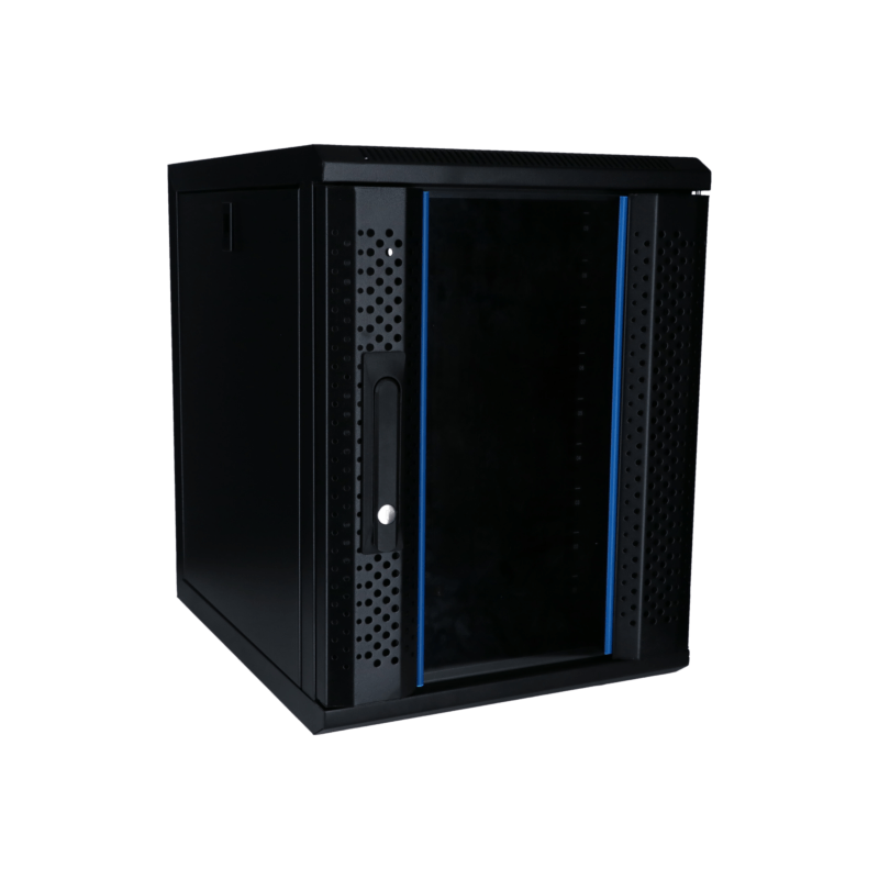 Armario para servidores de 10 pulgadas y 9U con puerta de cristal, 370 x 450 x 486 mm (ancho x profundidad x alto).