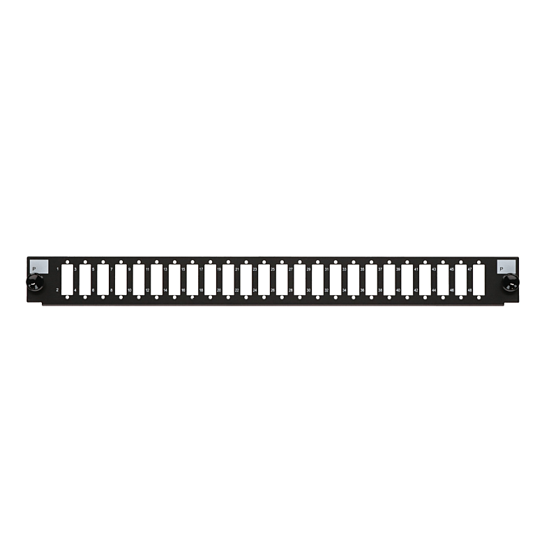 Conector frontal LC/SC de 24 puertos, color negro, apto para bandeja de fibra universal.