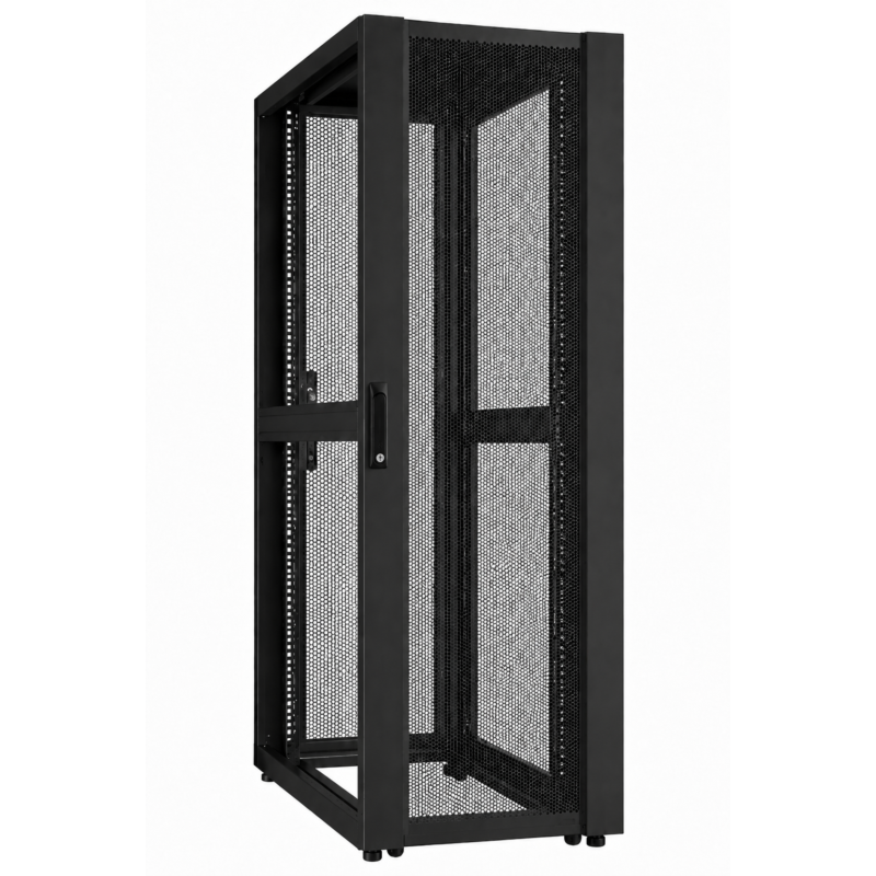 Armario para servidores de centro de datos de 42U con puerta perforada de 800x1200x2000 mm (ancho x profundidad x alto).
