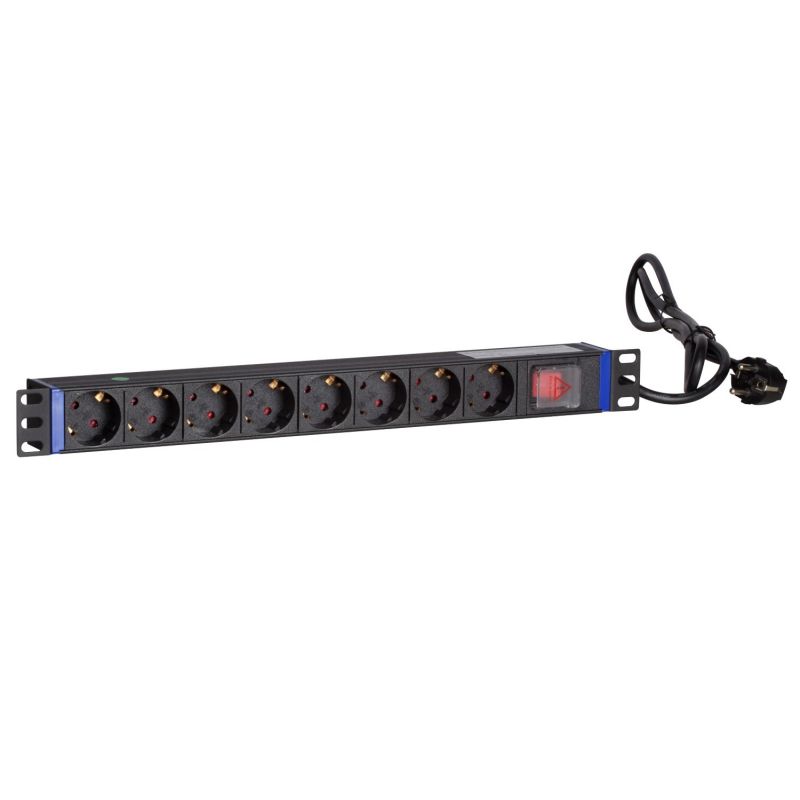 Regleta de enchufes de 19 pulgadas y 8 tomas con interruptor