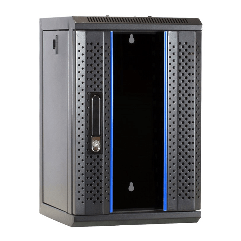Armario para servidores de 10 pulgadas y 9U con puerta de cristal, 312 x 310 x 486 mm (ancho x profundidad x alto).