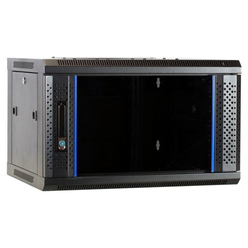 Armario de pared 6U con puerta de cristal 600x450x368 mm (Ancho x Profundidad x Alto)