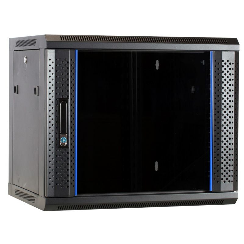Armario de pared de 9U sin ensamblar con puerta de cristal de 600x450x500 mm (ancho x profundidad x alto)
