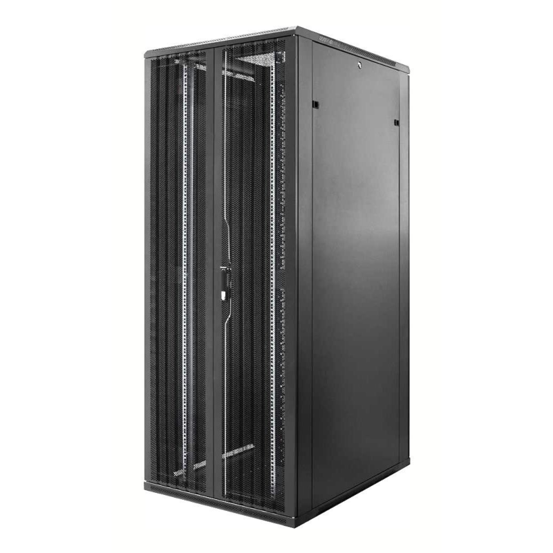 Armario para servidores de 47U con puertas frontales y traseras doblemente perforadas de 800x1000x2200 mm (ancho x profundidad x alto).