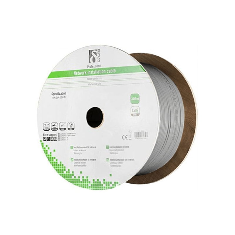 Cable Alfaco Cat6 F/UTP rígido en carrete de 305 m, gris LSZH - (Eca)