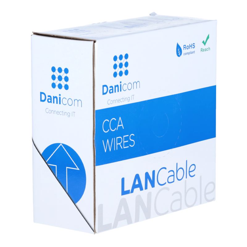 Cable CAT6 U/UTP de 50 m en carrete, flexible, gris, CCA