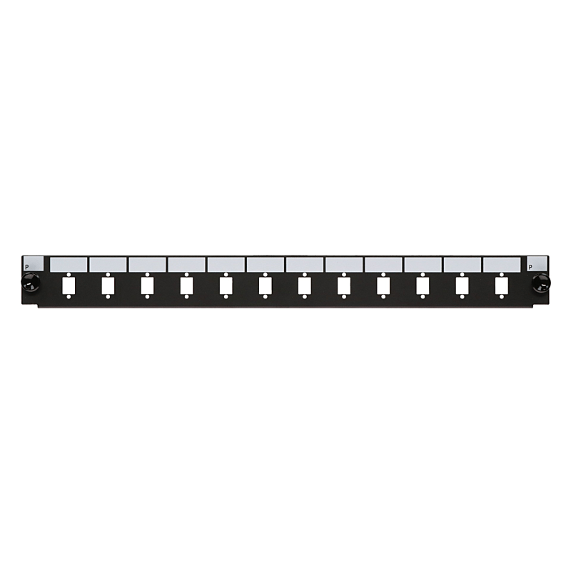 Conector frontal LC/SC de 12 puertos, dúplex/simplex negro, apto para bandeja de fibra universal.