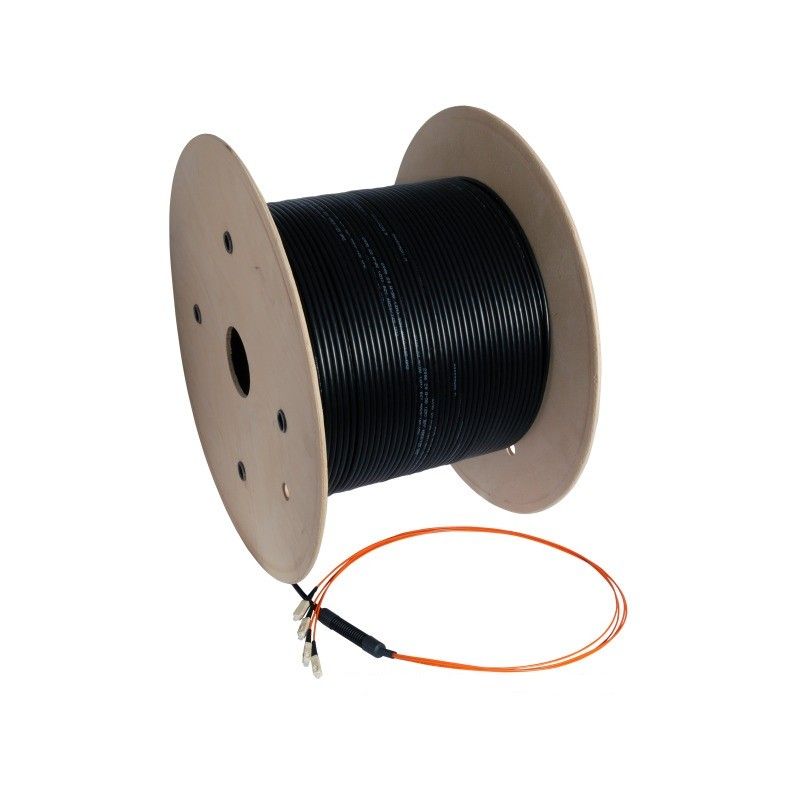 Cable de fibra óptica OM2 personalizado de 24 fibras con conectores incluidos.